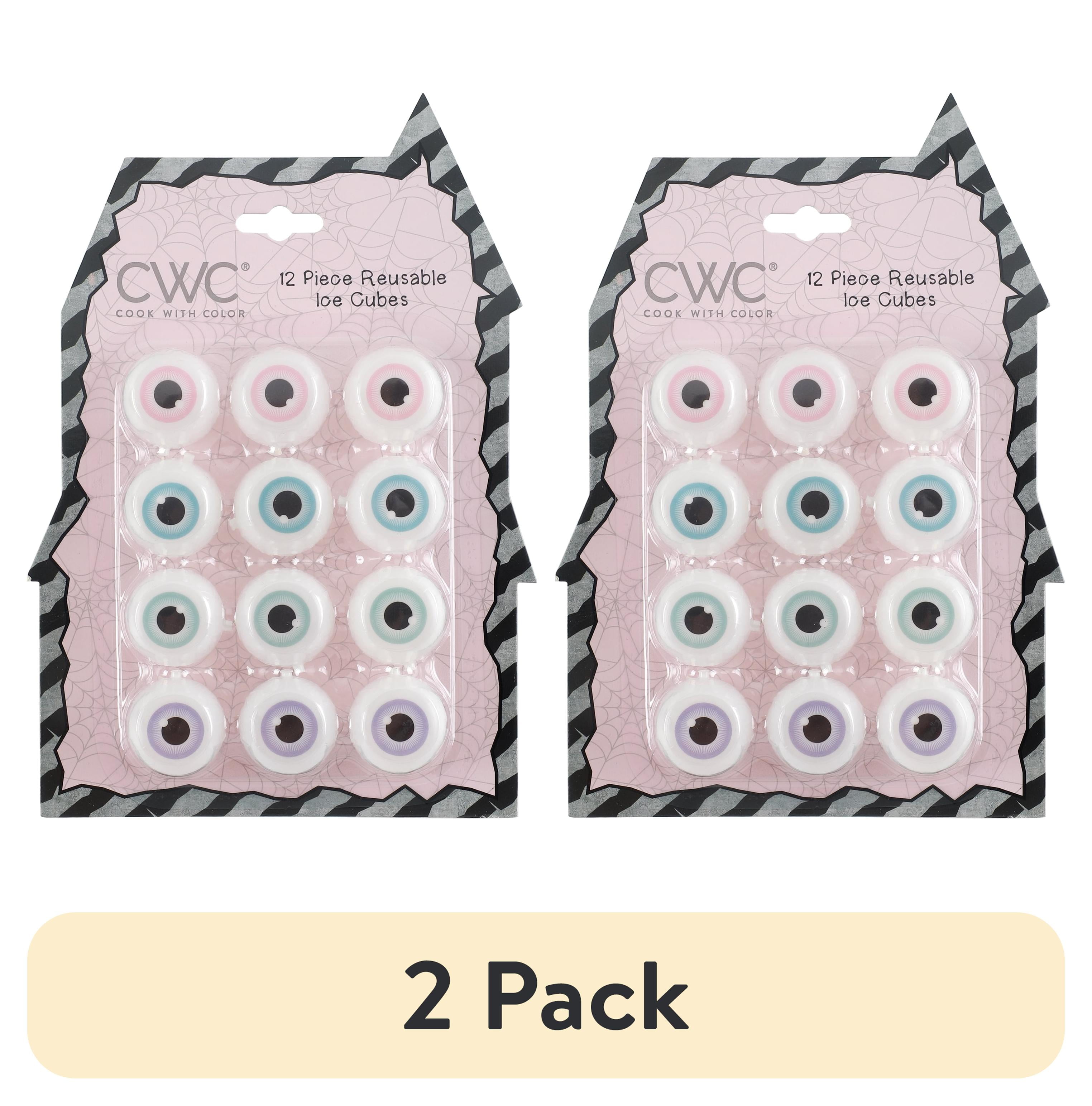(2 pack) Cook With Color 12-Pack Eyeball-Shaped Reusable Halloween Ice Cubes – Food-Grade Plastic
