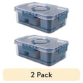 thumbnail image 1 of (2 pack) Cook with Color 3-Compartment Snack Box with Removable Ice Pack, Portable Food Storage Container with Locking Lid and Handle, Charcuterie Lunch Box for Portion Control, Dishwasher Safe, Blue, 1 of 12