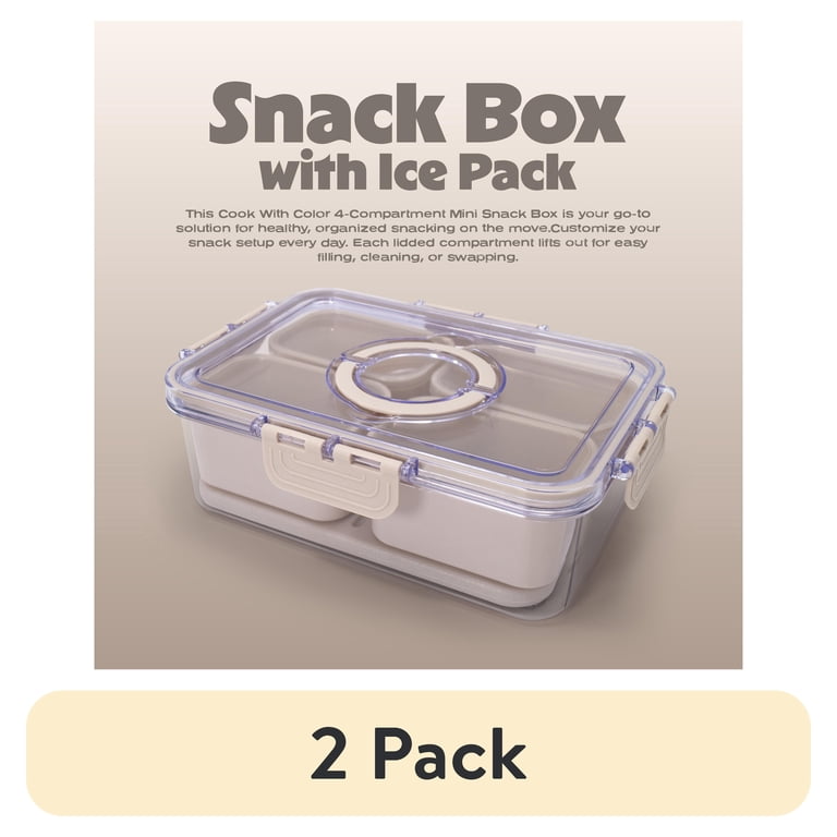 2 pack) Cook with Color 4-Compartment Portable Snack Box Food