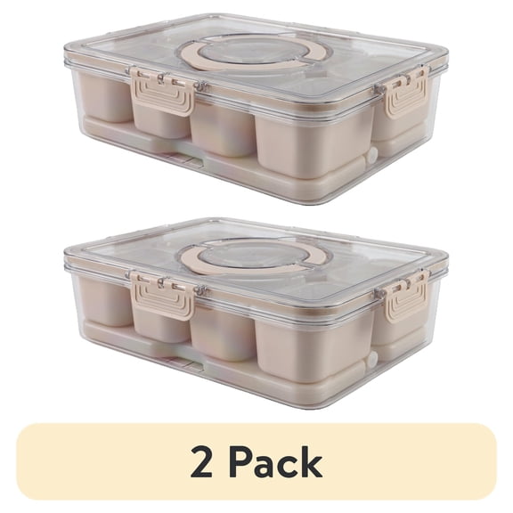 (2 pack) (2 pack) Cook with Color Taupe 8-Compartment Snack Storage Container with Lid & Handle