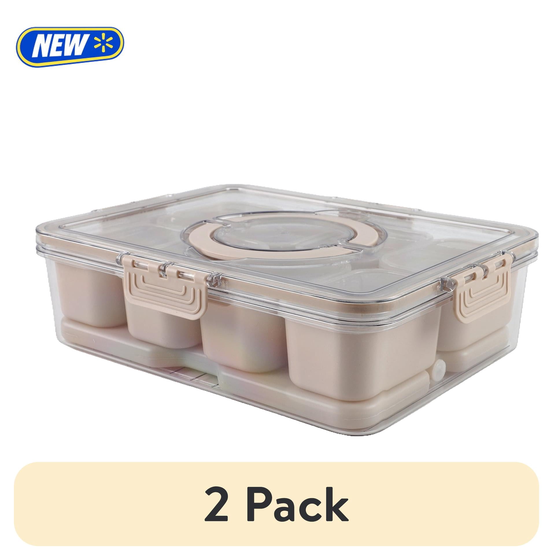 (2 pack) Cook with Color 8-Compartment Snack Box Food Storage Container with Lids, Removable Ice Pack, Leak-Proof Portable Lunch Box with Locking Lid, Charcuterie Tray Portion Control, Dishwasher Safe, Taupe