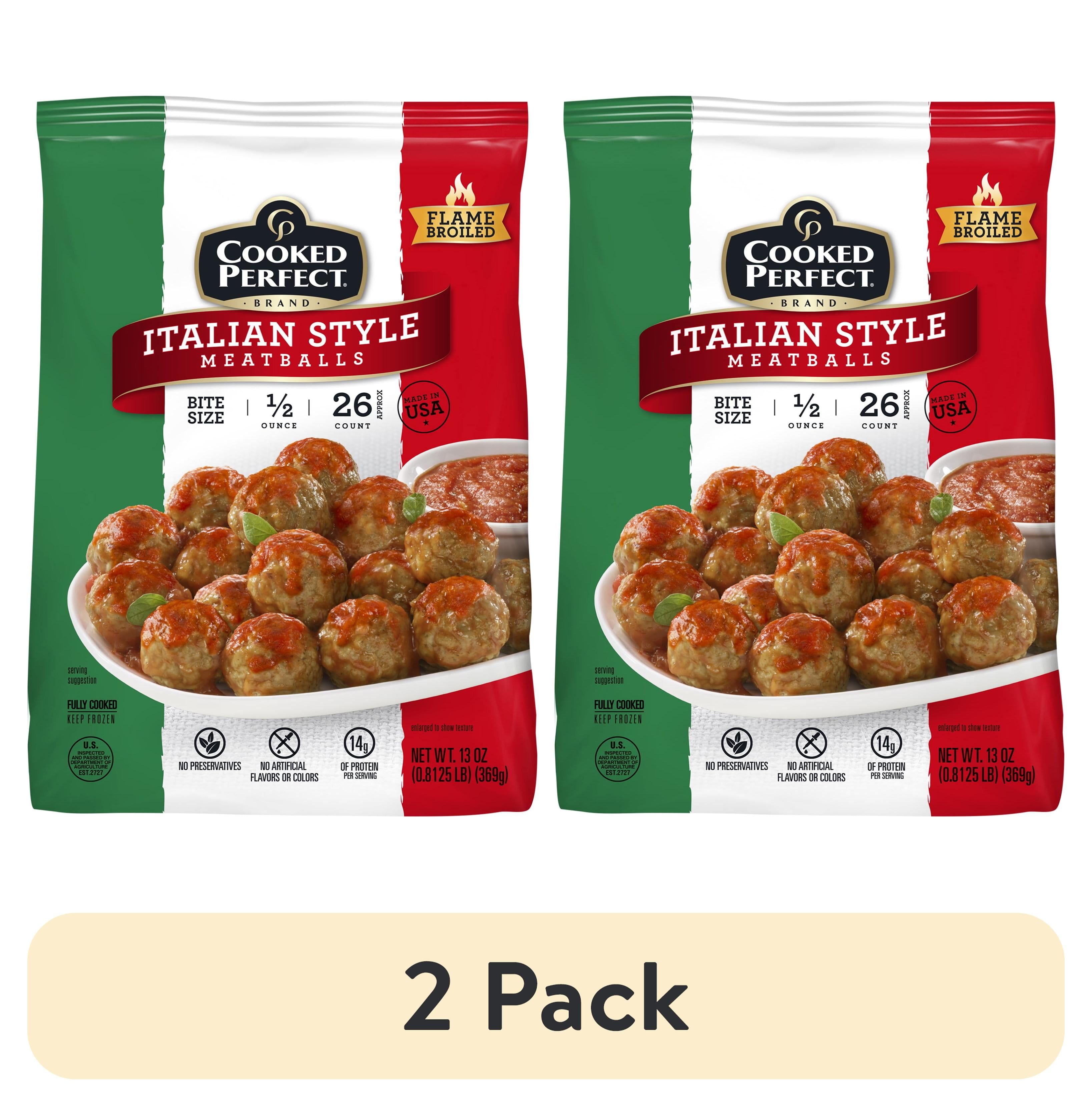 (2 pack) Cooked Perfect Frozen Italian Style Meatballs Fully Cooked 80% Lean/20% Fat 26 oz Frozen Plastic Bag