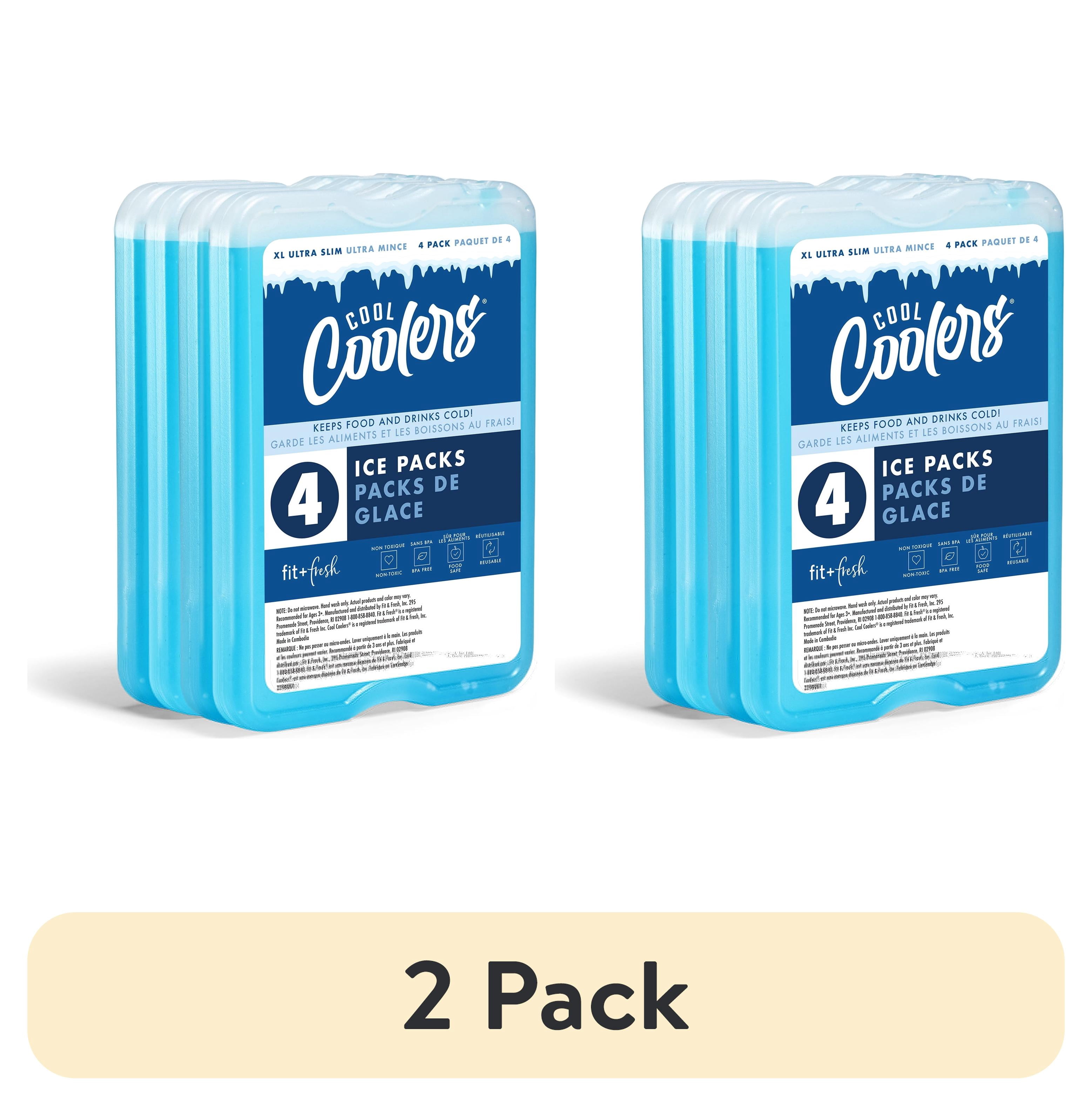 (2 pack) Cool Coolers by Fit & Fresh XL Slim Reusable Ice Packs, Space Saving Ice Packs for Lunch Boxes & Coolers, 4 Pack, Clear Blue