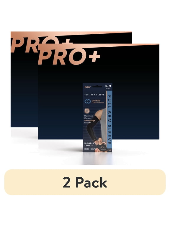 (2 pack) Copper Compression PRO+ Performance Full Arm Sleeve: Compression for Tendonitis, Arthritis & Forearm Strain. Black, Unisex, Nylon/Spandex Fabric L/XL