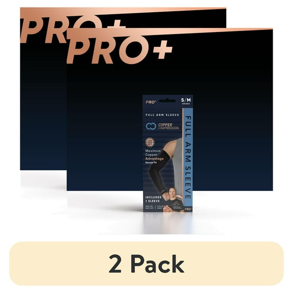 (2 pack) Copper Compression PRO+ Performance Full Arm Sleeve: Compression for Tendonitis, Arthritis & Forearm Strain S/M