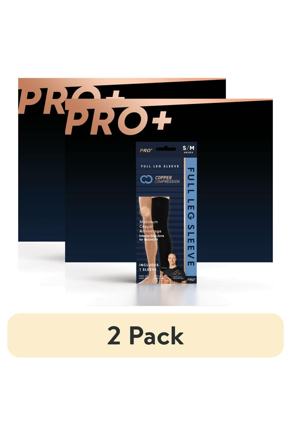 (2 pack) Copper Compression PRO+ Performance Leg Sleeve S/M: Compression for Pain Relief from Shin Splints and Sore Muscles (Unisex, Black, 1 Pair)