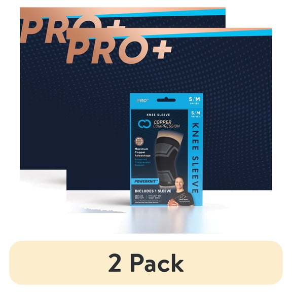 (2 pack) Copper Compression PRO+ Powerknit Performance Knee Sleeve: Compression for Stability, Pain Relief, Arthritis & Tendinitis S/M