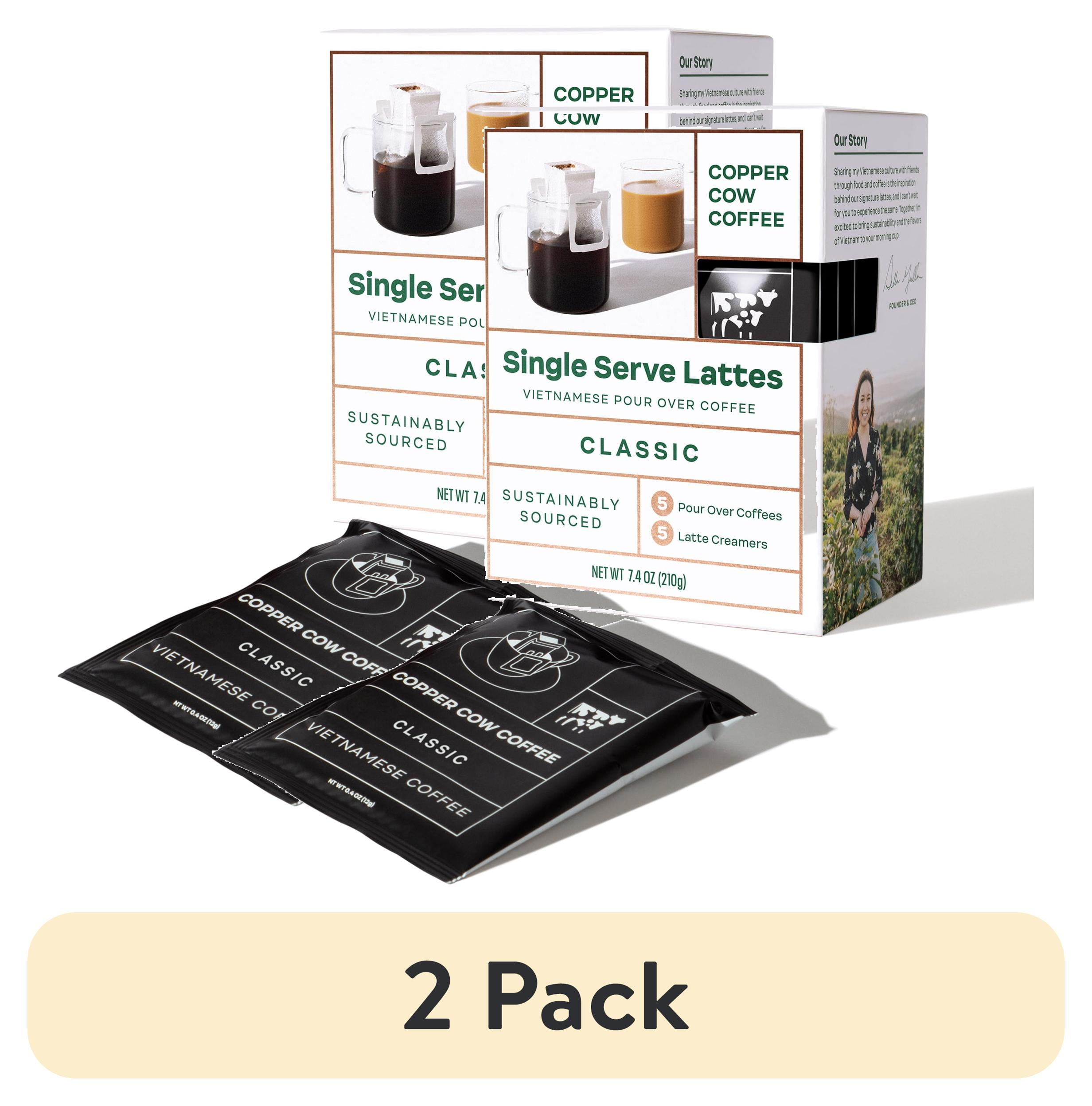 (2 pack) Copper Cow Coffee, Premium Dark Roast Vietnamese Coffee, Single-Serve Classic Lattes, 5ct