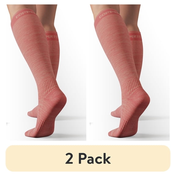(2 pack) Copper Fit® Compression Socks, Copper Infused Easy-On/Off, 1-pair, Unisex, Heather Coral, S/M