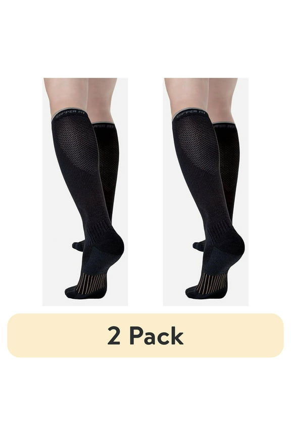 (2 pack) Copper Fit Energy Compression Socks with Easy-On/Easy-Off Technology, Black, Large/X-Large, Unisex