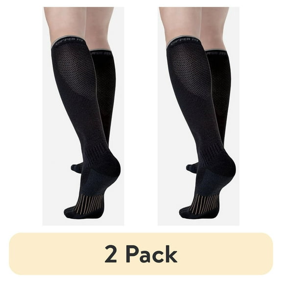 (2 pack) Copper Fit Energy Compression Socks with Easy-On/Easy-Off Technology, Black, Large/X-Large, Unisex