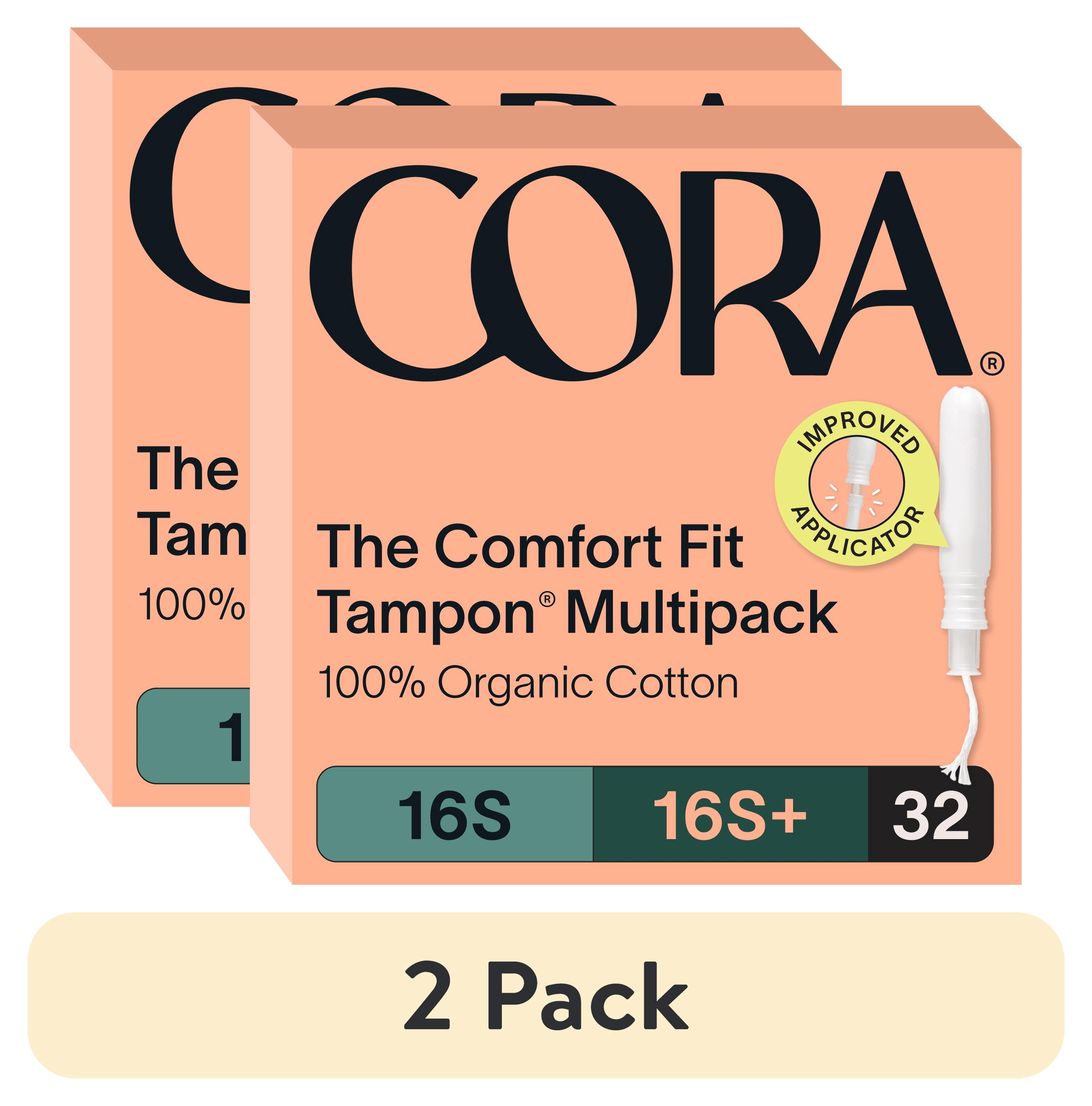 (2 pack) Cora Compact Applicator Tampons, 100% Organic Cotton, Super/Super+, 32 Count