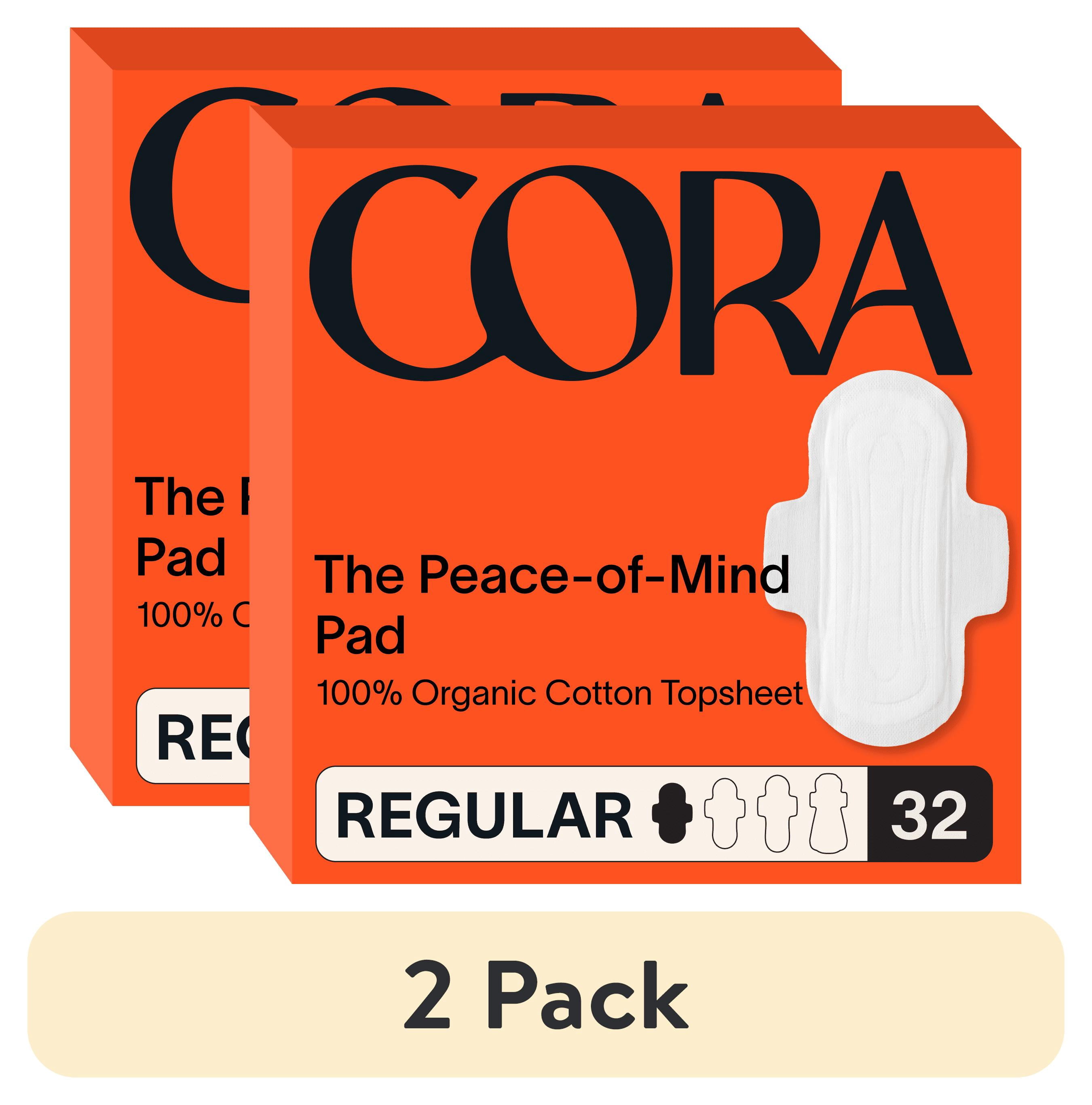 (2 pack) Cora Organic Ultra Thin Regular Period Pads, 32 Count