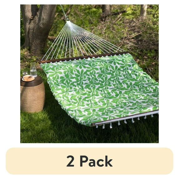 (2 pack) Coral Coast Garden Bloom 2 Person Hammock with Pillow, Spring Green Color, Product Assembled Size 11.65ft L x 4.5ft W