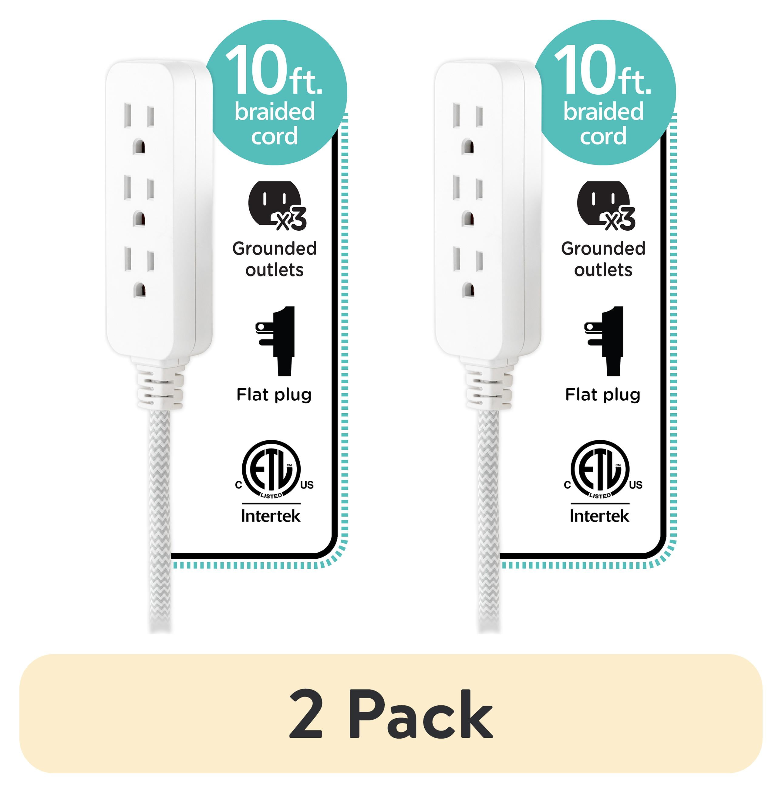 (2 pack) Cordinate 10ft. 3-Outlet Extension Cord, White/Gray – 39624