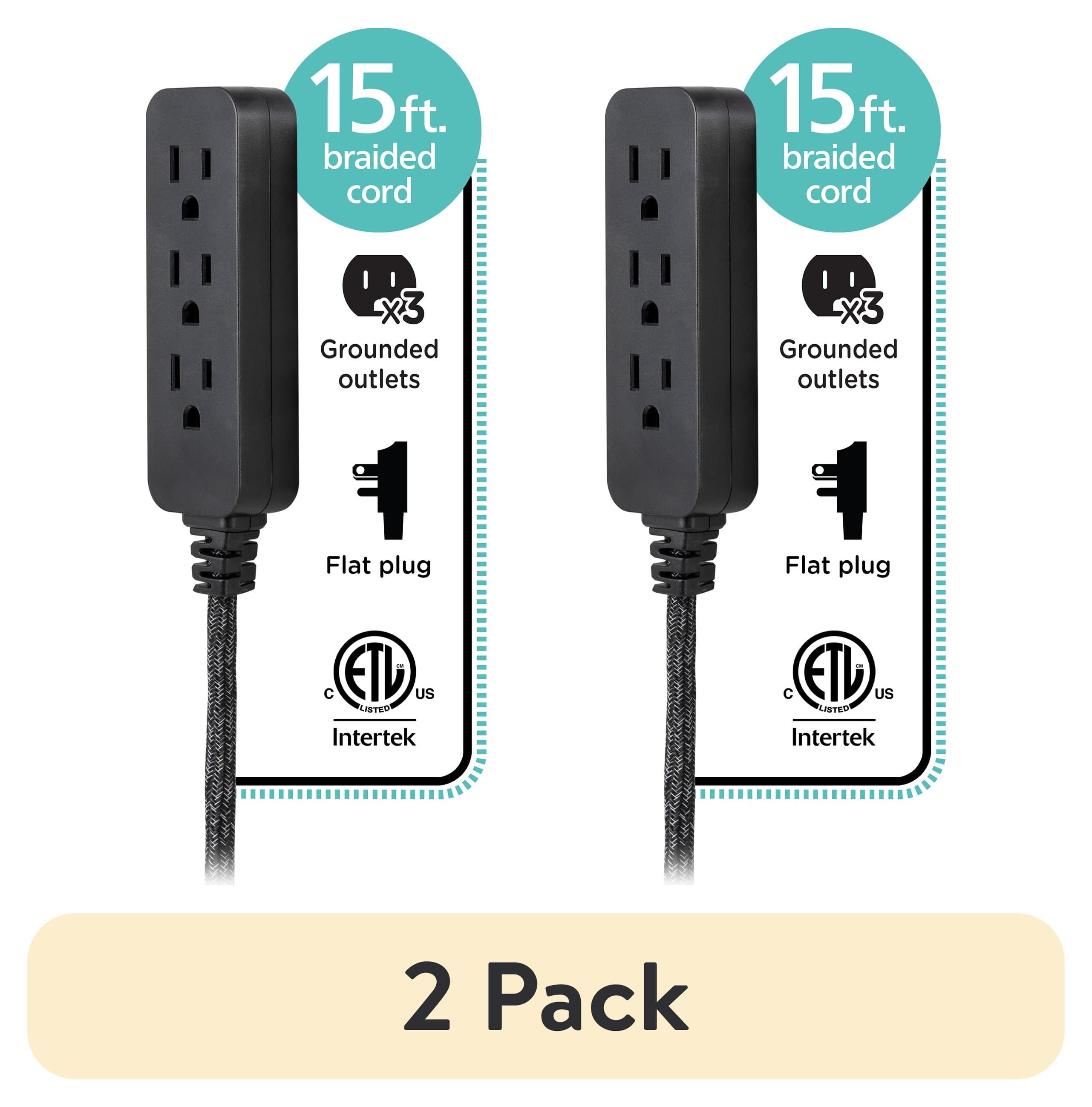 (2 pack) Cordinate Designer 15' Power Strip Surge Protector, UL Listed, Black/Dark Heather, 50012