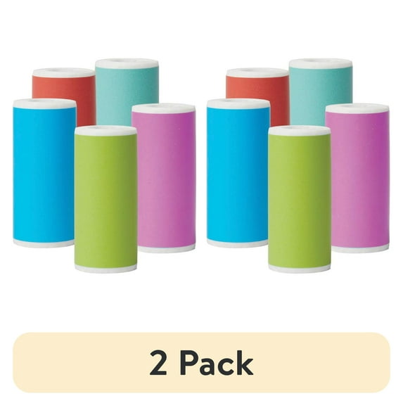 (2 pack) Core Innovations Primary Color Adhesive Sticker Rolls, Thermal Printer Paper in (5) Primary Colors, (5) 2.18" Adhesive Rolls