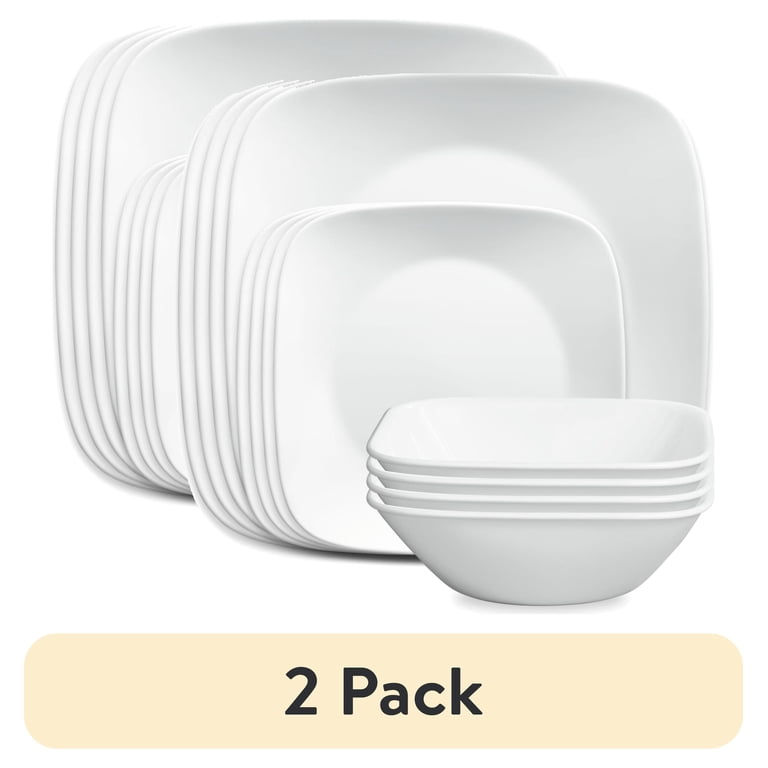 2 pack) Corelle®- Classic, Pure White Square 12-Piece Dinnerware