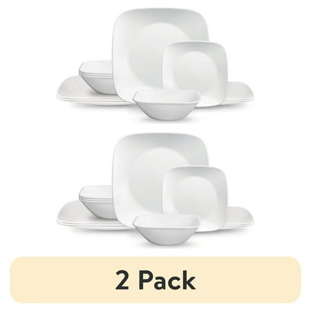 (2 pack) Corelle®- Classic, Pure White Square 12-Piece Dinnerware Set