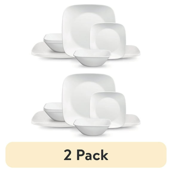 (2 pack) Corelle Pure White Square 12-Piece Glass Dinnerware Set (Service for 4)