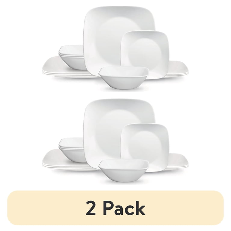 2 pack) Corelle®- Classic, Pure White Square 12-Piece Dinnerware
