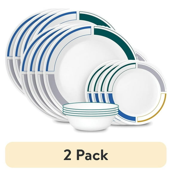 (2 pack) Corelle Color Block 12-pc Dinnerware Set, Serves 4