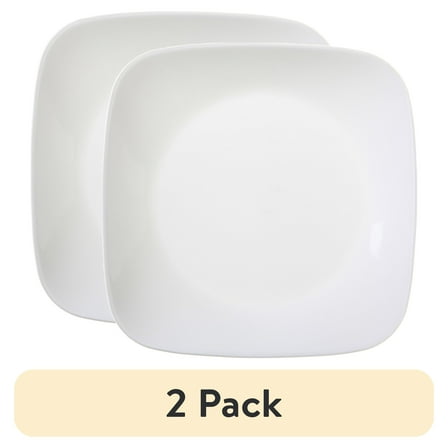 (2 pack) Corelle Pure White Square Dinner Plate, 10.5"