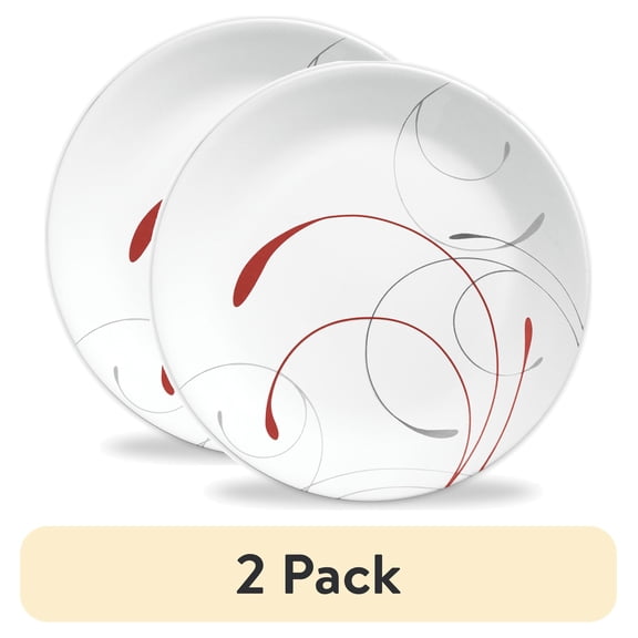 (2 pack) Corelle Splendor, White and Red Round Dinner Plate, 10.25"