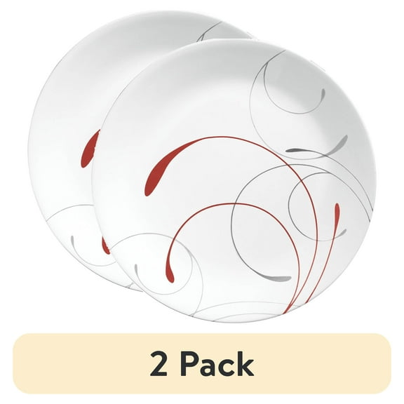 (2 pack) Corelle Splendor, White and Red Round Dinner Plate, 10.25"