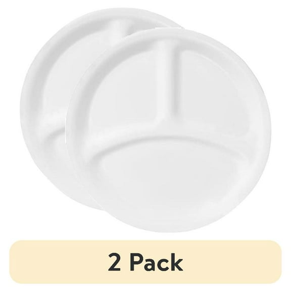 (2 pack) Corelle Winter Frost White, Round Divided Lunch Plate, 8.5"