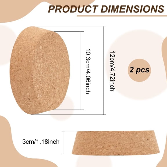 2-pack Cork Bottle Stoppers Cork Lids Tapered Cork Plugs 4.7x4.1 Inch 3cm/1.18 Inch Thick