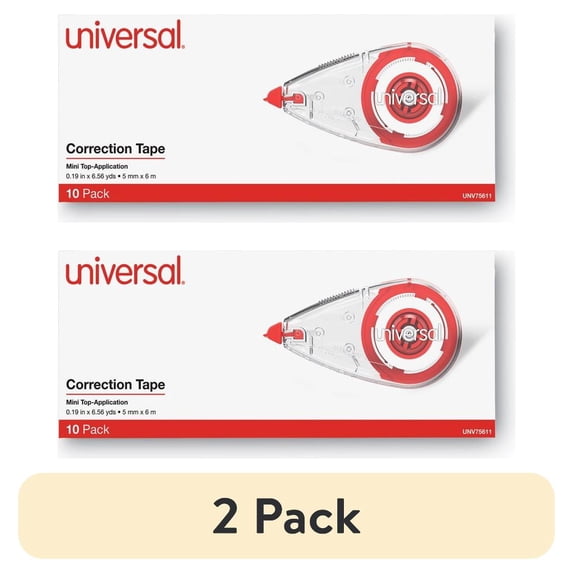 (2 pack) Universal Correction Tape, Mini Economy, Non-Refillable, 1/4" x 275", 10/Pack -UNV75611