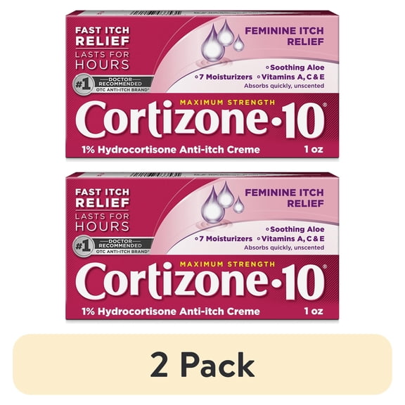 (2 pack) Cortizone-10 Maximum Strength 1% Hydrocortisone Feminine Anti-Itch Cream with Aloe & Vitamins A, C, E 1oz