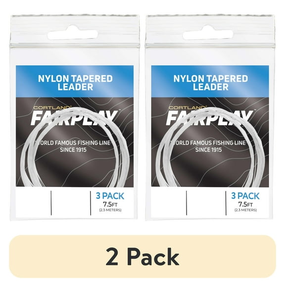 (2 pack) Cortland Fairplay 7.5' Nylon Monofilament Tapered Fly Fishing Leader, No Loop, 3 Pack, 5X, 4.5-Pound Test, 607002