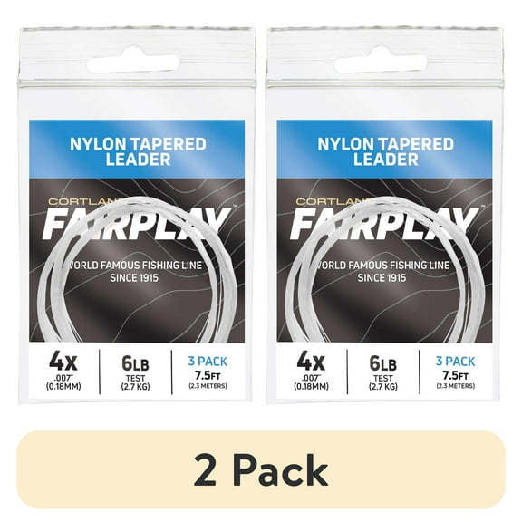 (2 pack) Cortland Fairplay 7.5' Tapered Leader, 3 Pack, No Loop, 3X, 7-Pound Test, 607668
