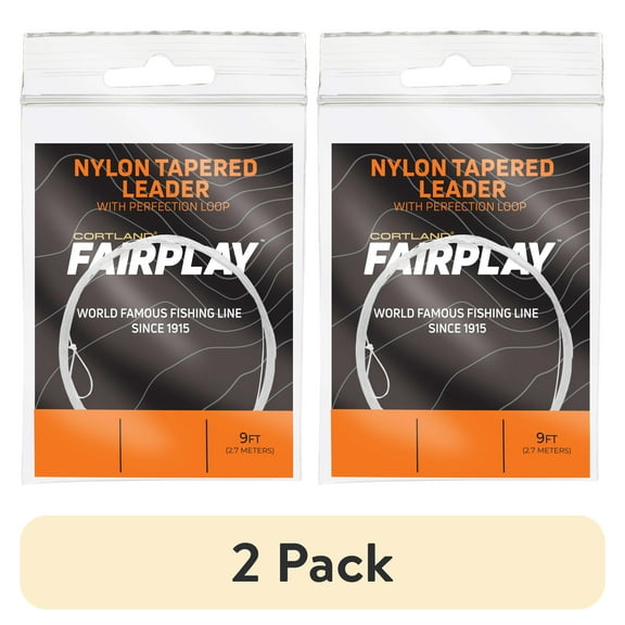 (2 pack) Cortland Fairplay Pro 7.5' Nylon Monofilament Looped Tapered Fly Fishing Leader, 5X, 4.5lb Test