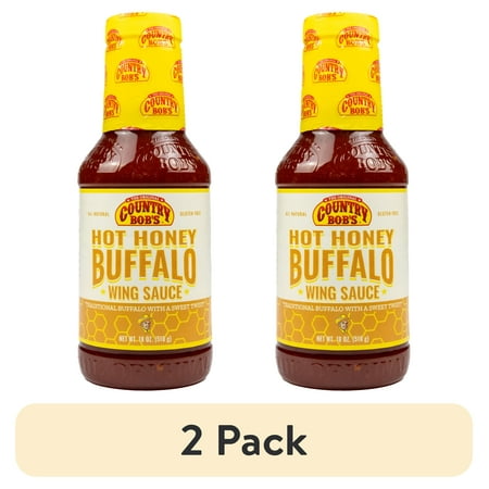 (2 pack) Country Bob’s Hot Honey Buffalo Wing Sauce, 18 oz Bottle, Gluten-Free