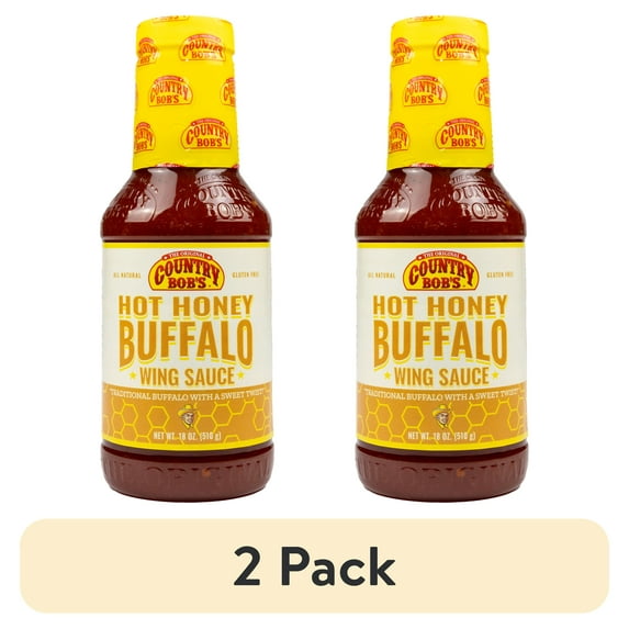 (2 pack) Country Bob’s Hot Honey Buffalo Wing Sauce, 18 oz Bottle, Gluten-Free