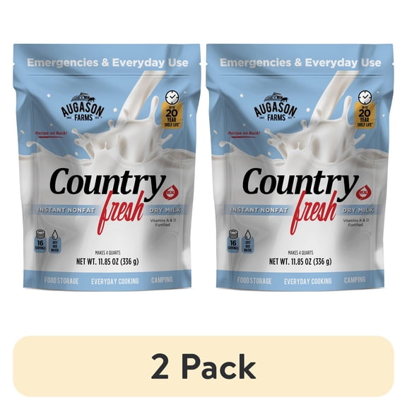(2 pack) Augason Farms Country Fresh Instant Nonfat Dry Milk Resealable Pouch, Emergency Food Supply, Everyday Meals, 16 Servings