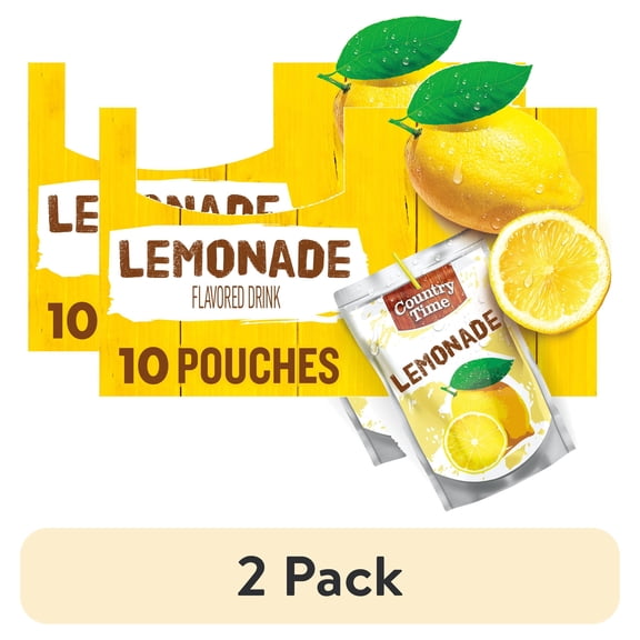 (2 pack) Country Time Ready to Drink Flavored Drink, 10 Pouches, for School Lunches and On-the-Go Hydration, Lemonade, No Artificial Colors or Flavors, 6 fl oz