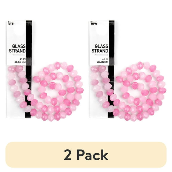 (2 pack) Cousin DIY 2-Strand Pink Mix 8mm Glass Rondelle Beads, 14 in, 58 Piece, Adult