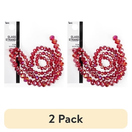 (2 pack) Cousin DIY Red AB Glass Rondelle Beads, 3-Strand Set, 4/6/8 mm, 88 Pieces