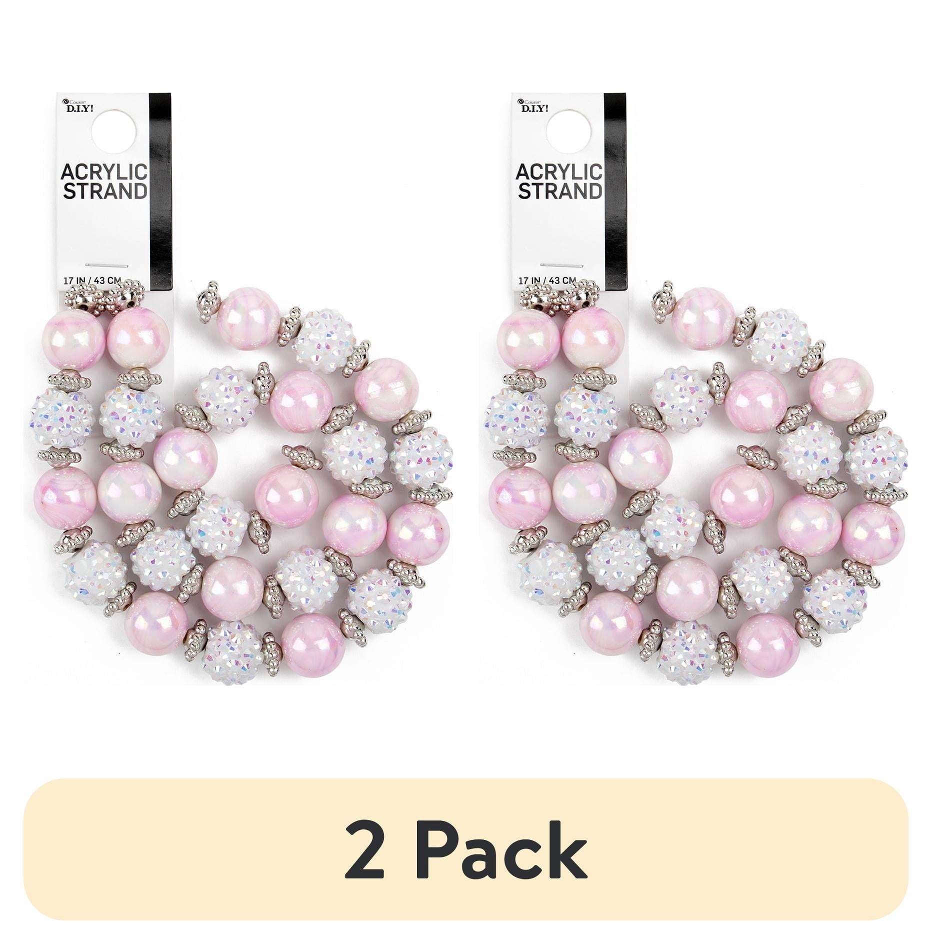 (2 pack) Cousin DIY White AB and Pink Acrylic Shamballa Bead Strand, 54 Pieces, Unisex
