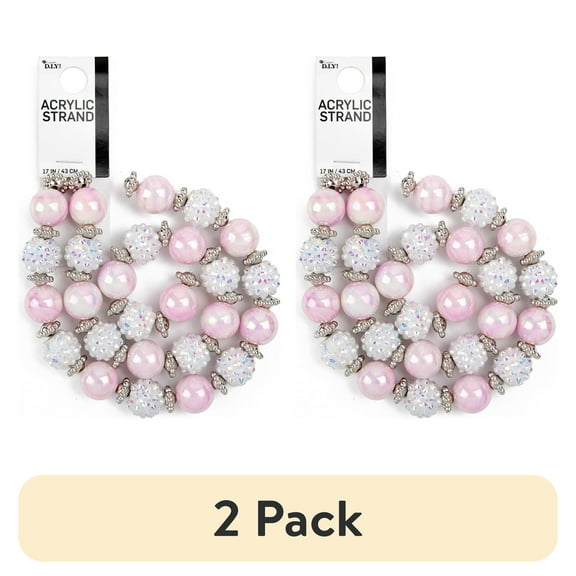 (2 pack) Cousin DIY White AB and Pink Acrylic Shamballa Bead Strand, 54 Pieces, Unisex