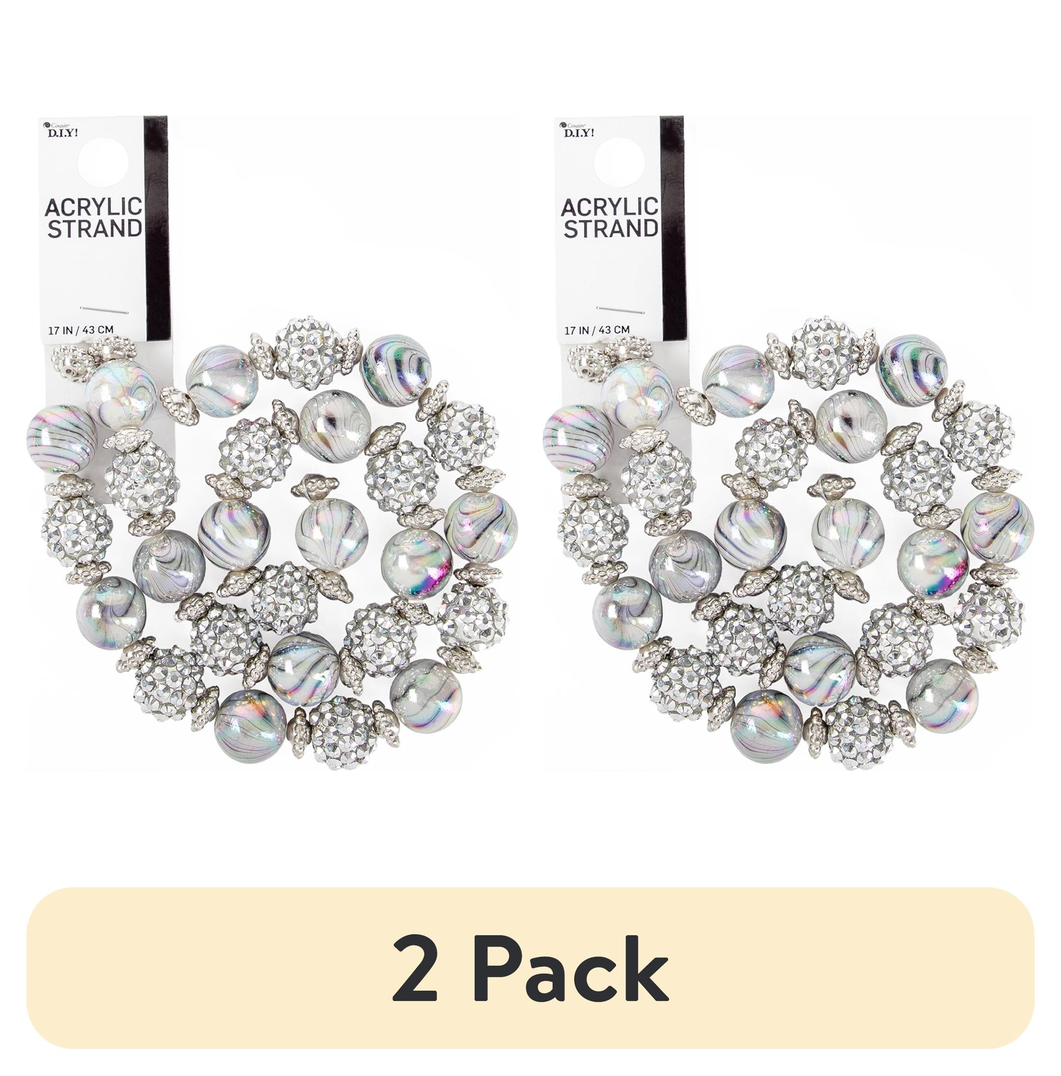 (2 pack) Cousin DIY 17-Inch Acrylic Shamballa Loose Bead Strand - 62 Silver and White Beads - Unisex Crafting Supplies