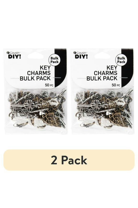 (2 pack) Cousin DIY Antique Keys Bulk Charm Assortment, 50 Piece, Silver/Gold Metal, Adult, Unisex
