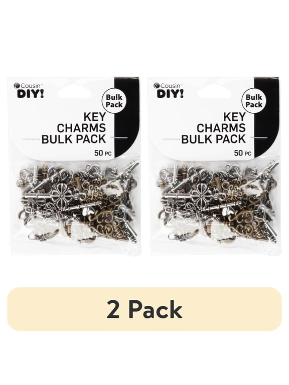 (2 pack) Cousin DIY Antique Keys Bulk Charm Assortment, 50 Piece, Silver/Gold Metal, Adult, Unisex
