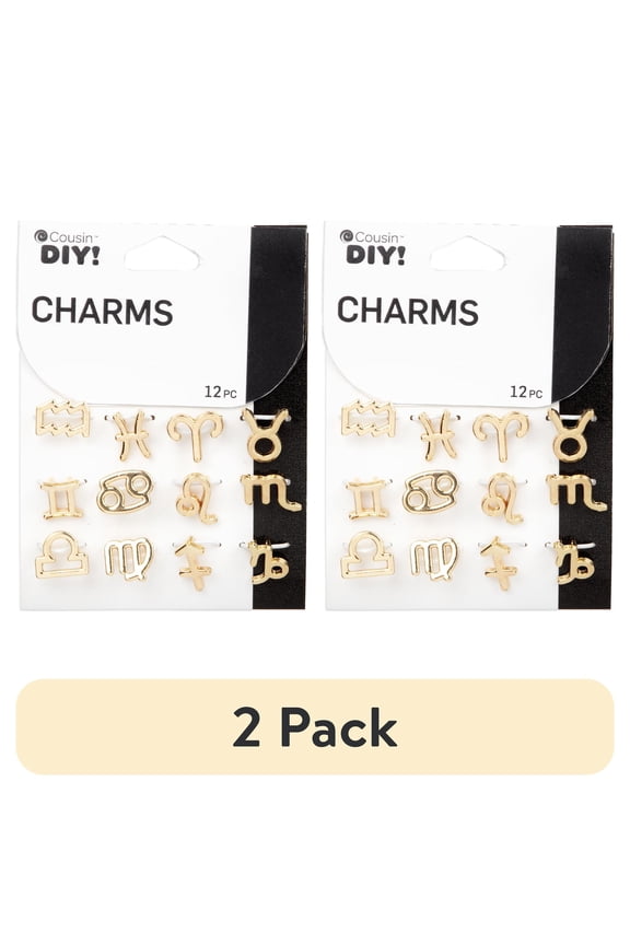 (2 pack) Cousin DIY Astrological Symbol Icon Slide Charms, 12 Piece, Gold Metal, Unisex, Adult