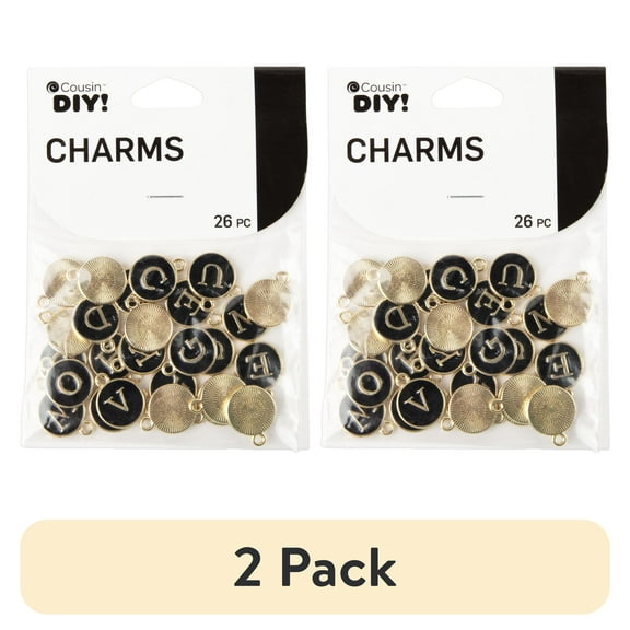 (2 pack) Cousin DIY Black and Gold Enamel Alphabet Charms, 0.5 in, 26 Piece, Adult, Model 69992751