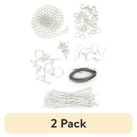 (2 pack) Cousin DIY Bright Silver Jewelry Findings Starter Value Pack, Metal, 125 Piece
